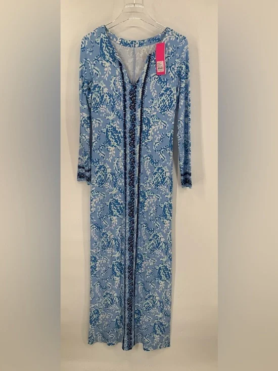 Lilly Pulitzer UPF 50+ FAYE MAXI DRESS Blue Peri Turtley Awesome White S~NWT - Picture 2 of 6